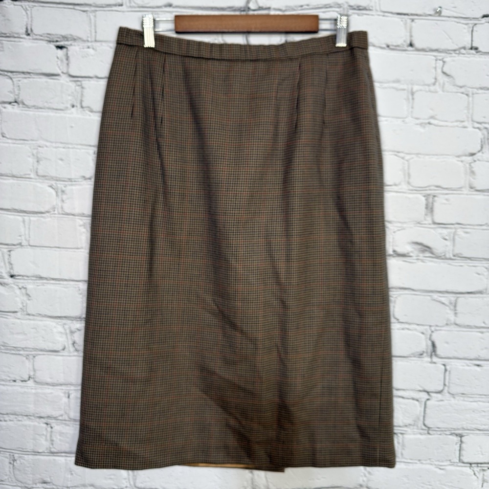 Vintage Pendleton Virgin Wool Midi Skirt Size 14 Brown‎ Houndstooth Lined